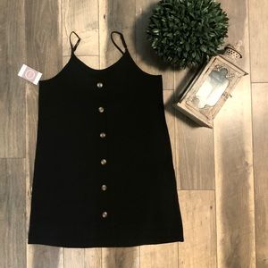 Black button slip dress